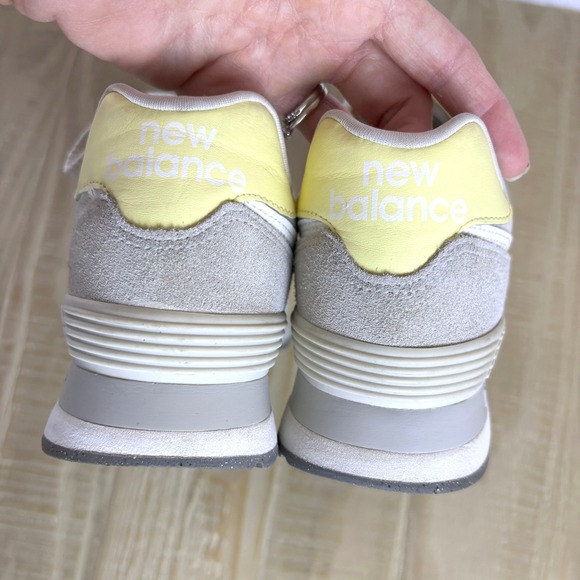 New Balance 574 Sneakers Womens Light Grey Retro Yellow Suede 7.5 - Picture 4 of 6